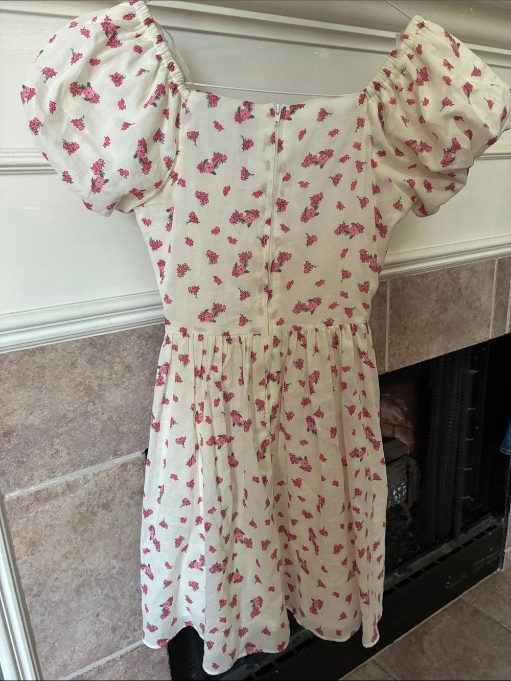 Rare Editions Cream Dress with Pink Floral Lace-Up Bodice